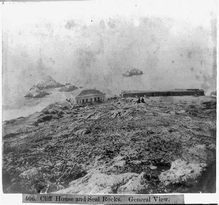 A mid-1860's view overlooking the Cliff House and Seal Rocks