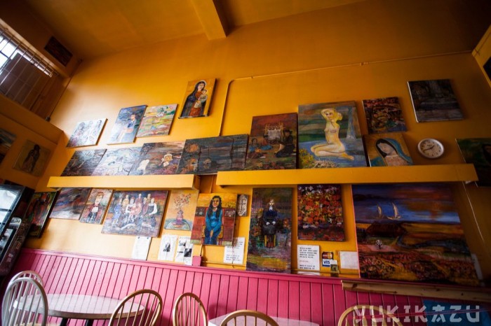 Artwork by Victoria's owner on the shop walls. Photo by Jeff S. / Yelp