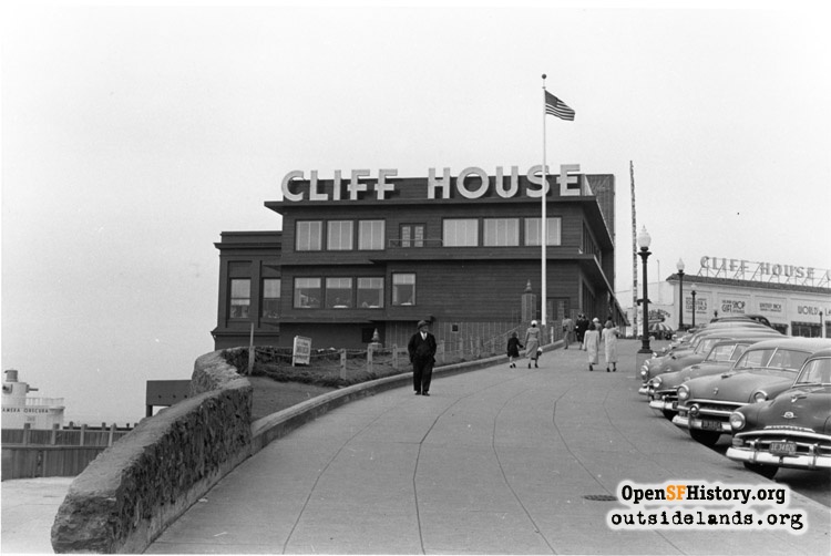 Cliff House circa 1951 Cliff House. View looking north with moderne redwood exterior Camera Obscura at far left. Courtesy of openhistorysf.org
