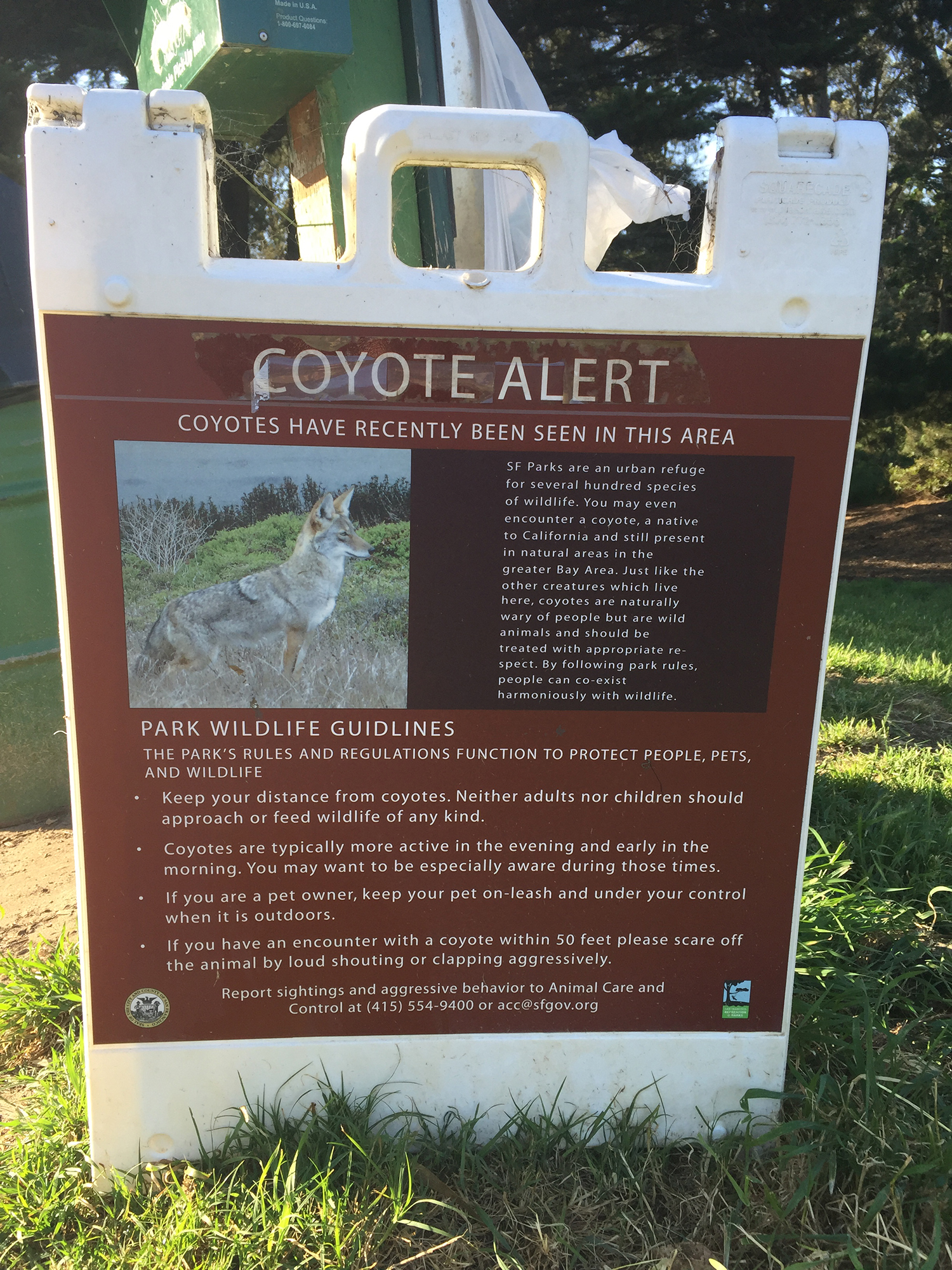Signs like this are posted in a few spots in the Presidio and Mt Lake Park
