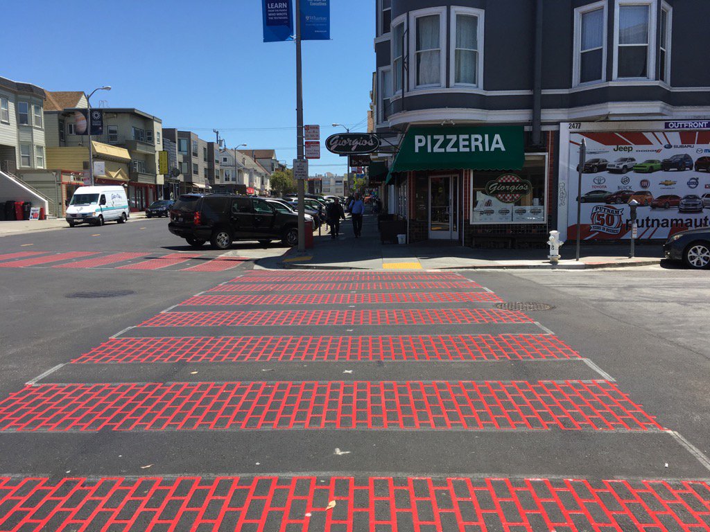 The crosswalks at 3rd and Clement. Photo by @steven_aquino