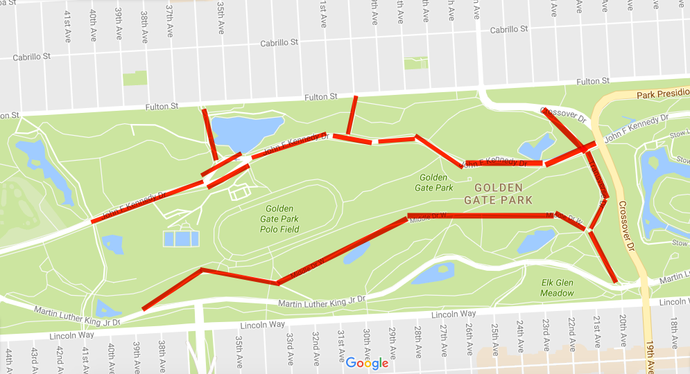 Street closures in Golden Gate Park during the Hardly Strictly Bluegrass Festival