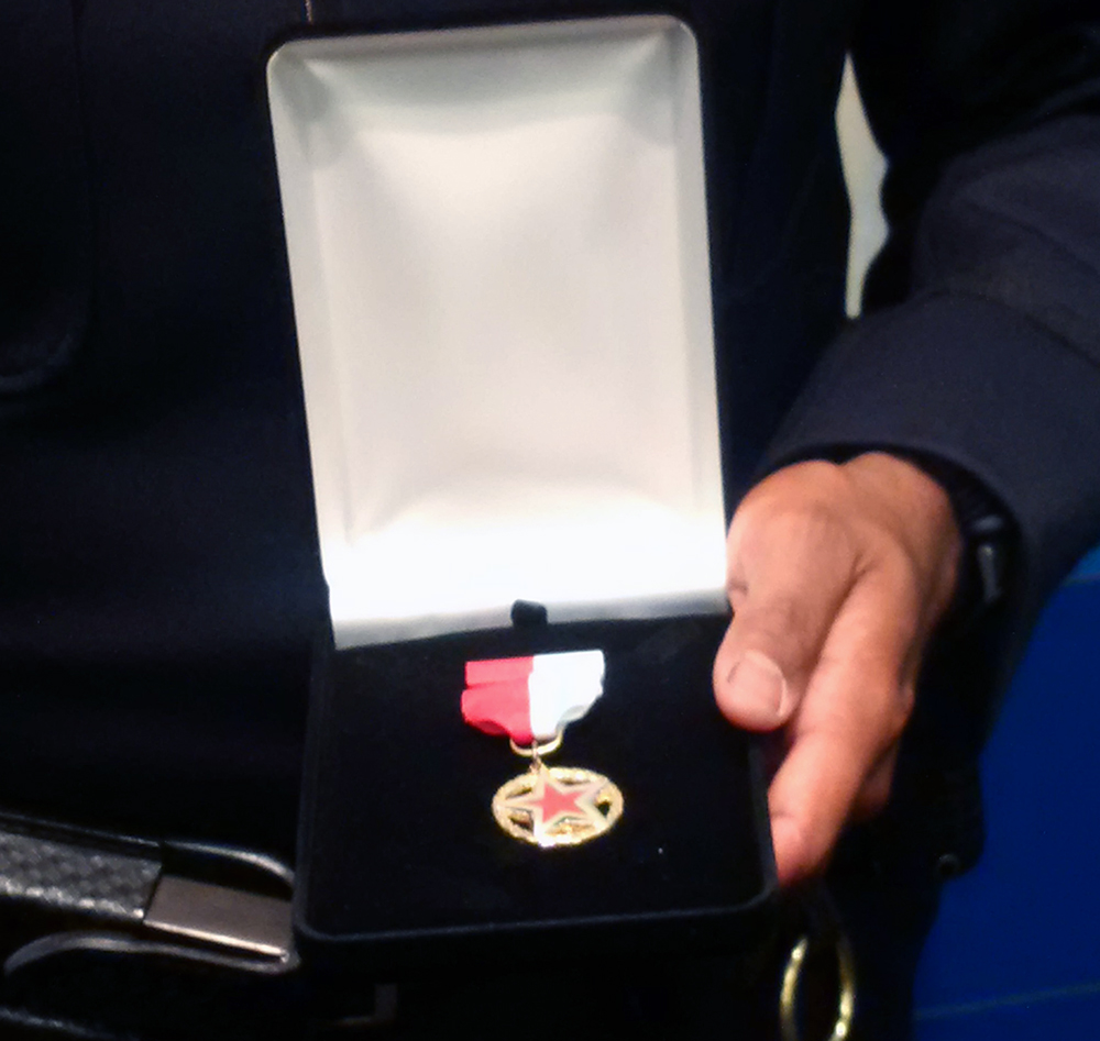 The Oakland Police Department’s Silver Star for bravery, presented to Officer Bandy.