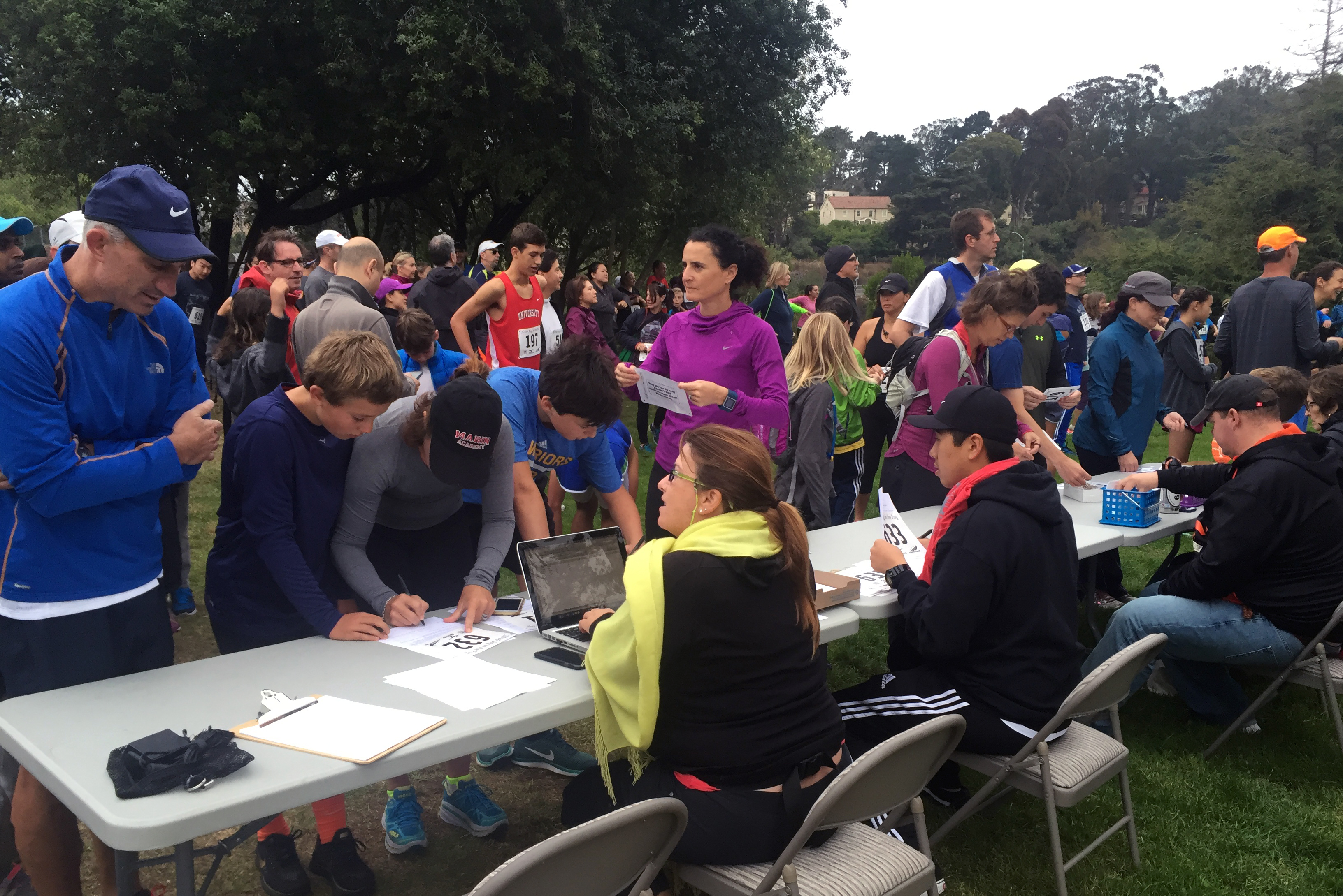 Signing up runners on race morning in Mountain Lake Park