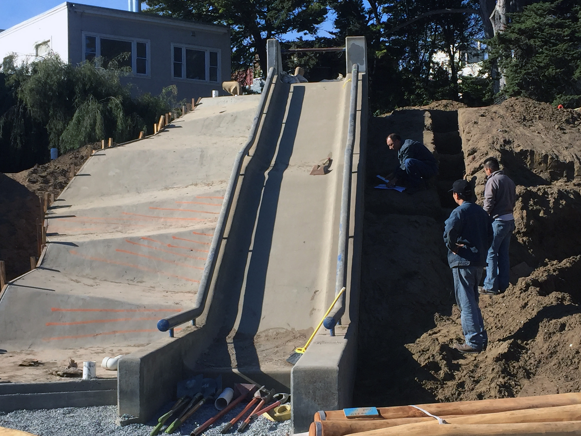 The concrete slide at Mt Lake Park playground. It will be restored with a scrambling wall on the left.