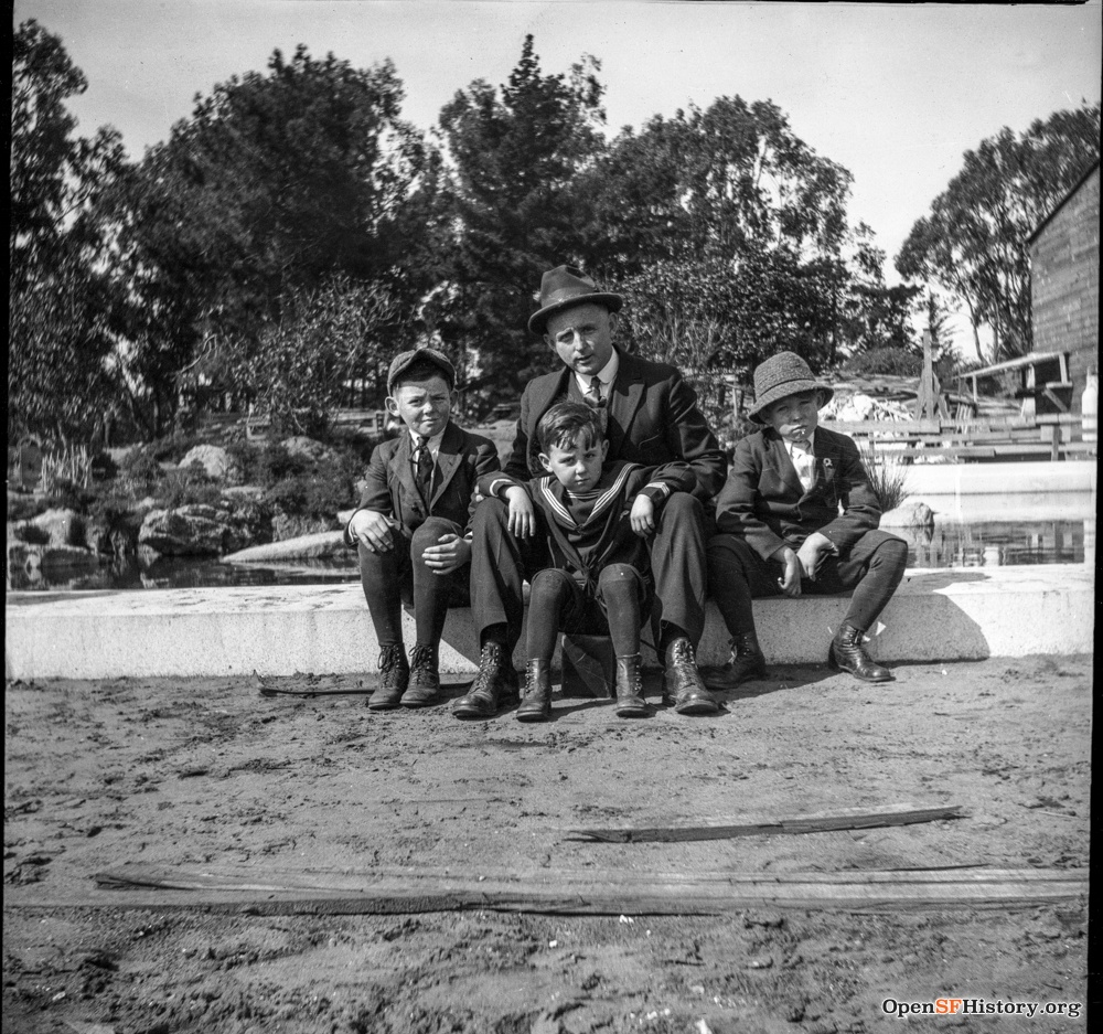 Golden Gate Park circa 1910. Father and 3 sons, Golden Gate Park Pool of Enchantment? OpenSFHistory / wnp14.4577.jpg