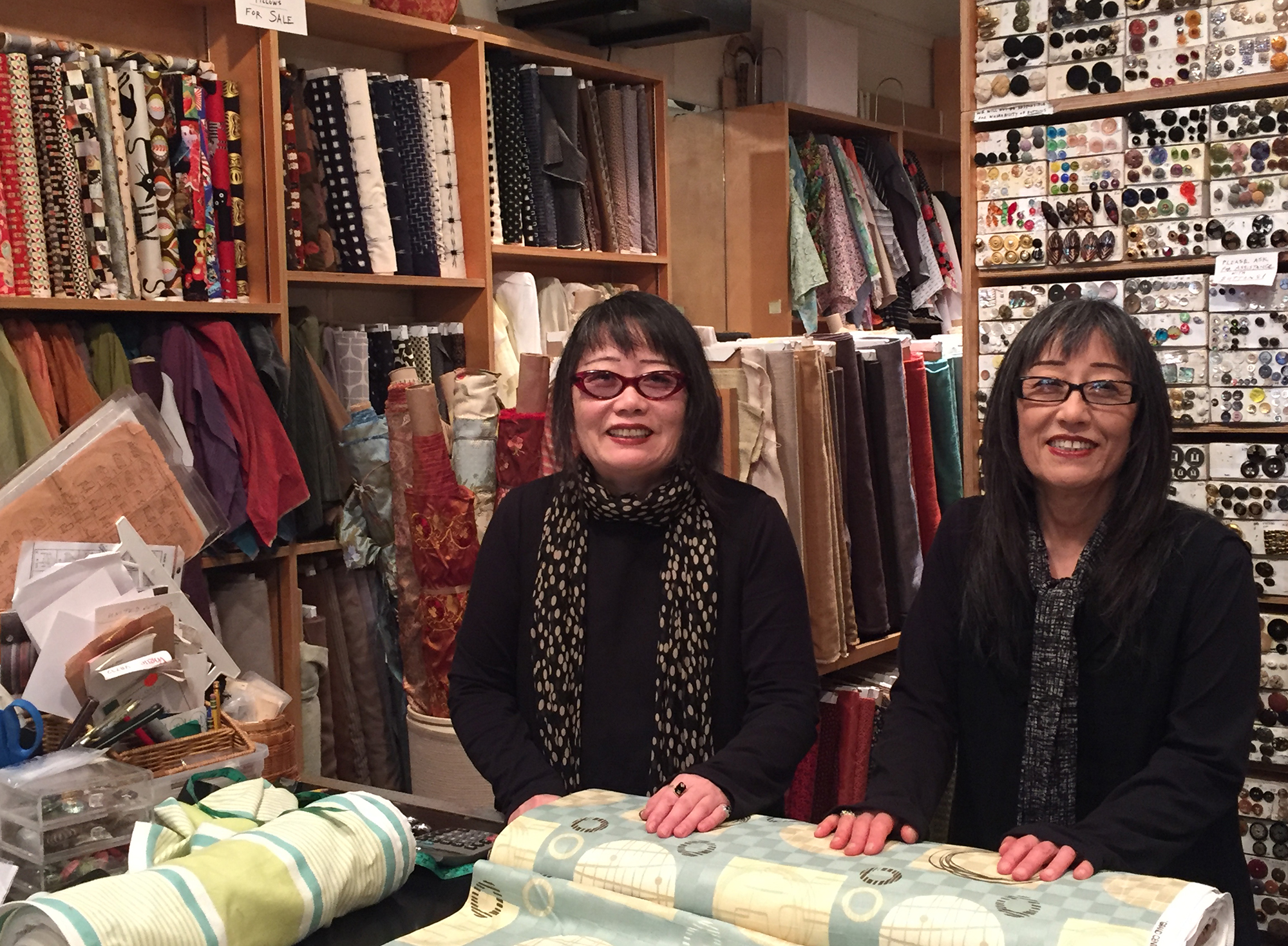 The sisters of Satin Moon Fabrics: Alice (L) and Susan Miyamoto 